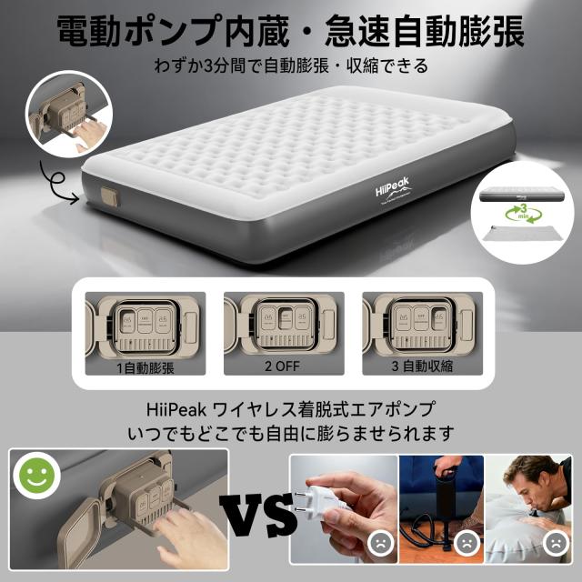 HiiPeak エアーベッド 電動ポンプ内蔵 190×150×20cm 耐荷重300KG 3.2KG_2