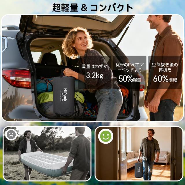HiiPeak エアーベッド 電動ポンプ内蔵 190×150×20cm 耐荷重300KG 3.2KG_5