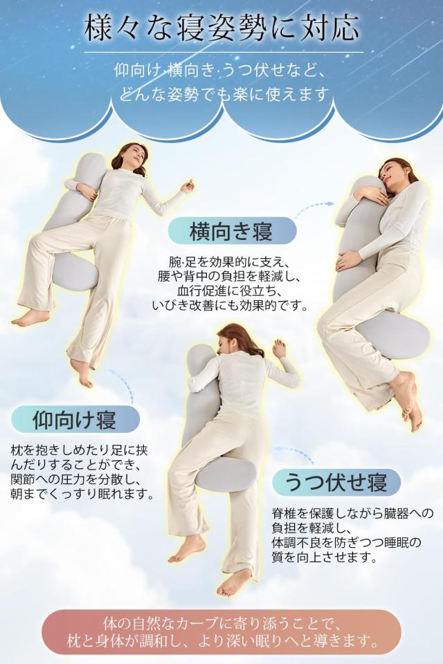 CIROM 抱き枕 105cm 枝豆型 横向き寝 高密度低反発 ブルー_5