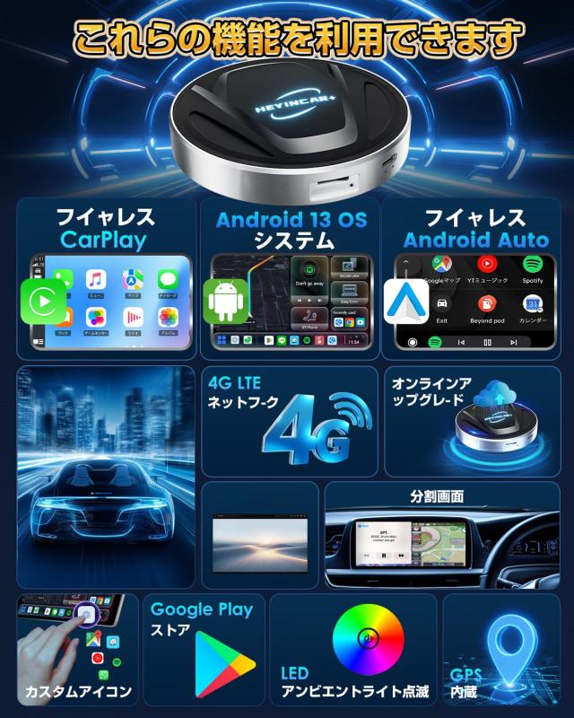 HEYINCAR+ H-MAX CarPlay AI Box Android 13 8GB+128GB ワイヤレス対応