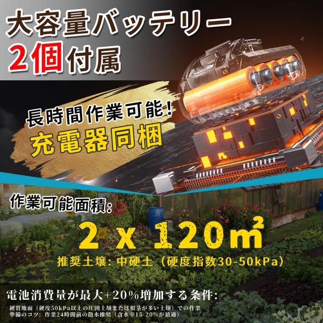 耕運機 充電式 電動耕うん機 【170mmSK5鋼ブレード 取付簡単】充電式耕うん機 ミニ耕運機 小型 軽量 ？力モーター付3面冷却 バッテリ*2＋