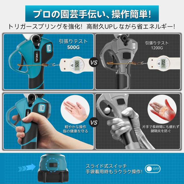 電動剪定バサミ 切断径40mm 2段階開口 ブラシレス マキタ18V互換