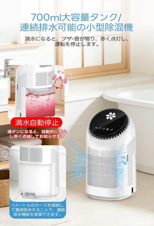 除湿機 小型 【除湿+空気清浄 2in1】一日1000ml除湿700ml大容量タンク