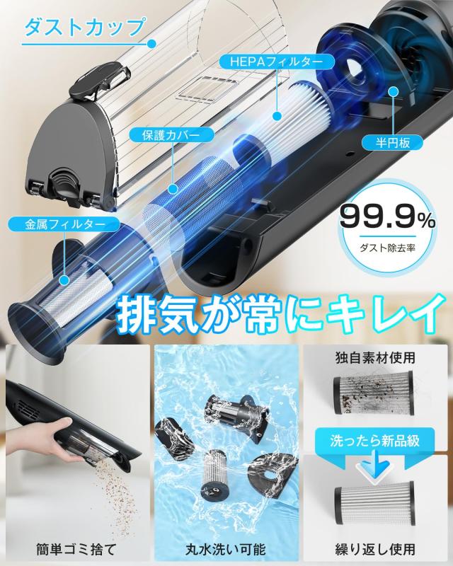 掃除機 コードレス 【2026新登場】70KPa超強力吸引＆自立式＆LEDライト