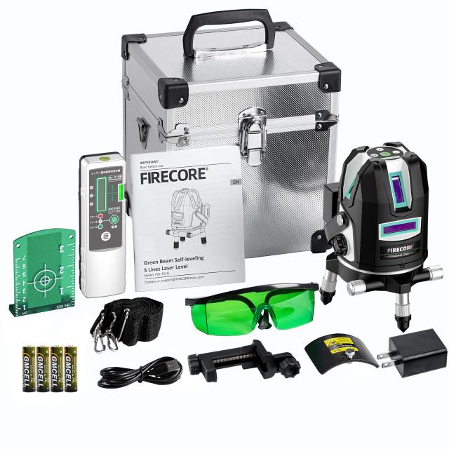 Firecore レーザー墨出し器 グリーンレーザー 墨出し器 5ライン レーザーレベル 高精度・高出力 360°精密微調整機能 自動補正 地墨点照_6