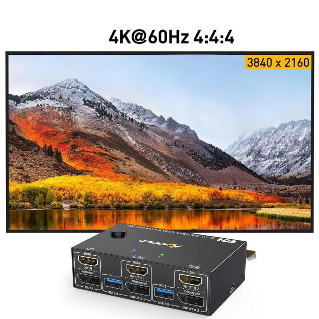 デュアル モニター KVM スイッチ 2 ポート 4K@60Hz HDMI+DP USB 3.0 スイッチ 拡張ディスプレイ 2 台のモニター 2 台のコンピューター US_4