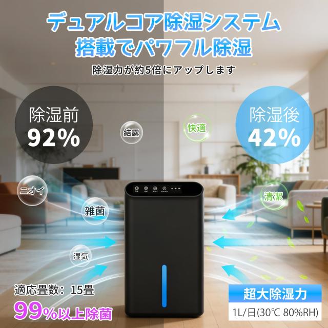 【2026最新進化】除湿機 小型 除湿器【新ダブルペルチェ式で除湿量UP!】じょしつき 強力 静音 2.5Lタンク 1L/日除湿量 衣類乾燥・空気清_1