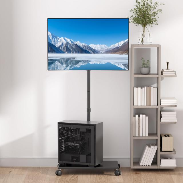 Pholiten 置き型 自立式PCモニタースタンド 高いアーム 13-32インチ対応 液晶ディスプレイ スタンド キャスター付き 多機能ディスプレイ_1