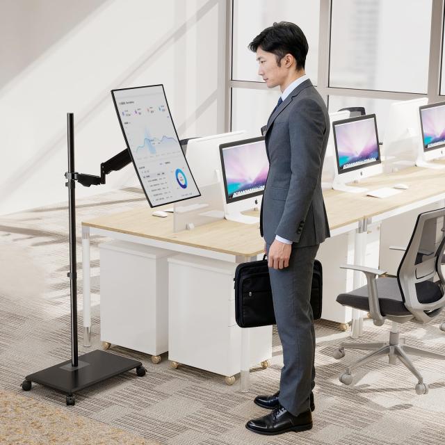 Pholiten 置き型 自立式PCモニタースタンド 高いアーム 13-32インチ対応 液晶ディスプレイ スタンド キャスター付き 多機能ディスプレイ_4