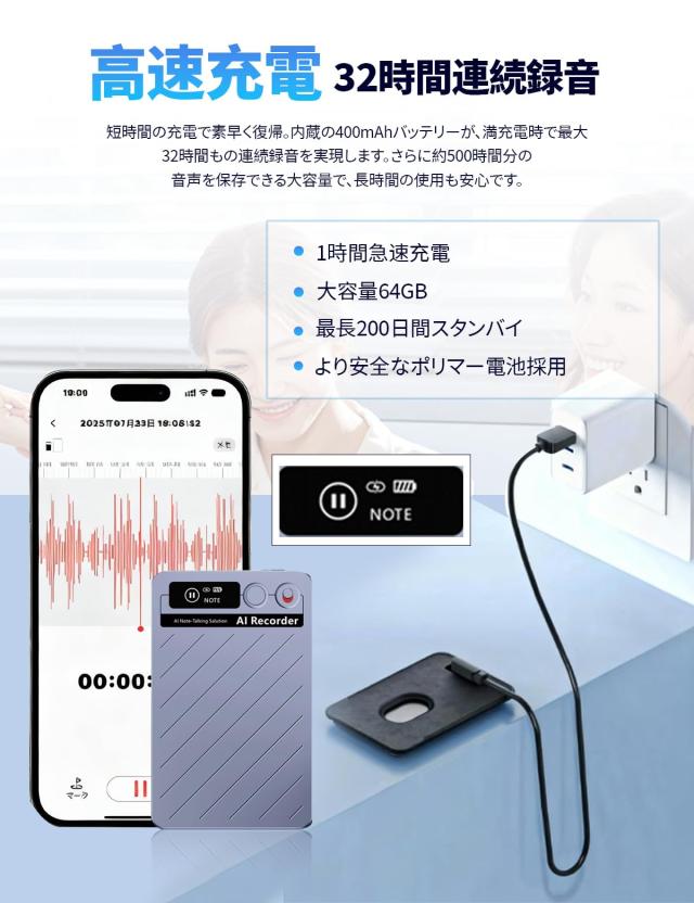 CarryMate AI ボイスレコーダー 文字起こし ICレコーダー 64GB 32時間連続録音_3