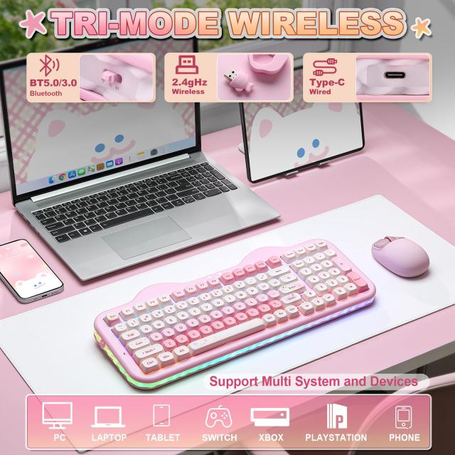 YUNZII C98 ワイヤレスメカニカルキーボードテンキー付き 99キー BT5.0/2.4GHz/USB-C ホットスワップ ガスケットマウント キーボード PBT_2