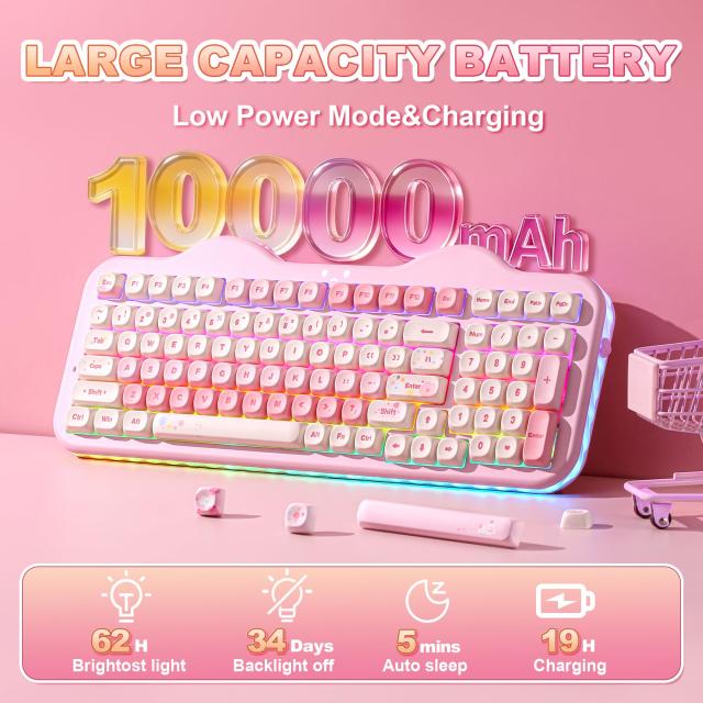 YUNZII C98 ワイヤレスメカニカルキーボードテンキー付き 99キー BT5.0/2.4GHz/USB-C ホットスワップ ガスケットマウント キーボード PBT_5