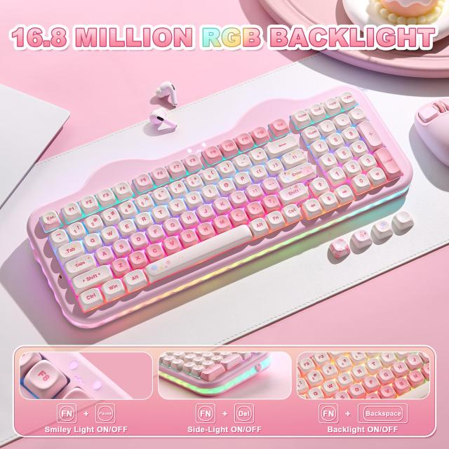 YUNZII C98 ワイヤレスメカニカルキーボードテンキー付き 99キー BT5.0/2.4GHz/USB-C ホットスワップ ガスケットマウント キーボード PBT_6