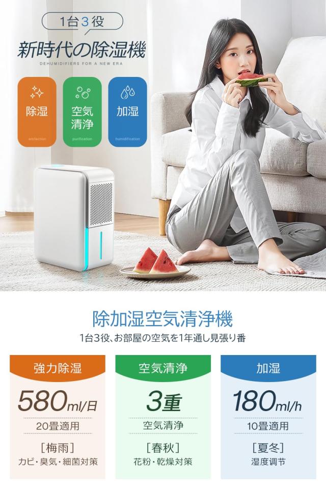 除湿機 小型 省エネ 【除湿・加湿・空気清浄3in1】 ペルチェ式 除湿器 強力除湿 衣類乾燥 マイナスイオン機能 湿度調整 1L大容量タンク 2_1