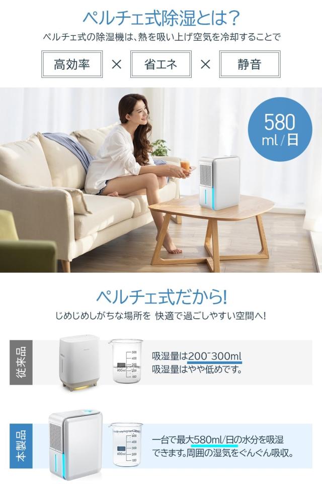 除湿機 小型 省エネ 【除湿・加湿・空気清浄3in1】 ペルチェ式 除湿器 強力除湿 衣類乾燥 マイナスイオン機能 湿度調整 1L大容量タンク 2_6