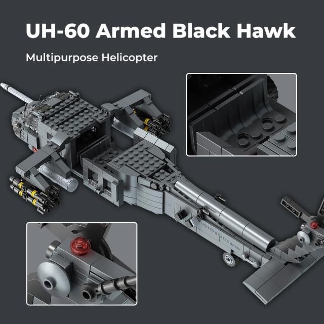 MISINI M8039 UH-60ブラックホーク軍用ヘリコプター建造キット、陸軍特殊部隊機1377個の部品、1：35スケール、成人コレクターが汎用・攻_4