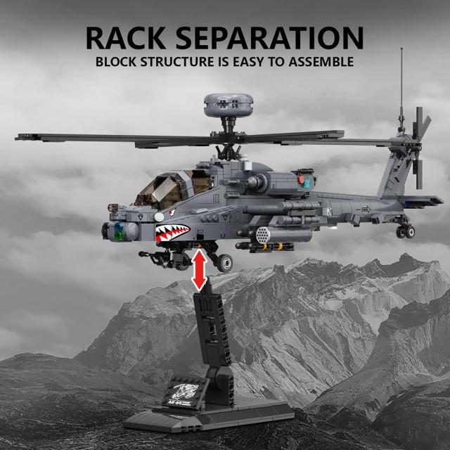 MISINI M8023 AH-64アパッチ長弓攻撃ヘリコプター積み木セット、軍用