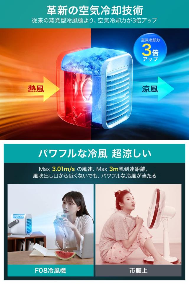 冷風機 冷風扇 強力送風 【2026夏革新版＆瞬間冷却＆UV除菌】 USB充電式 冷風扇風機 卓上 氷入れ水冷エアコン スポットクーラー 3000mAh大_6