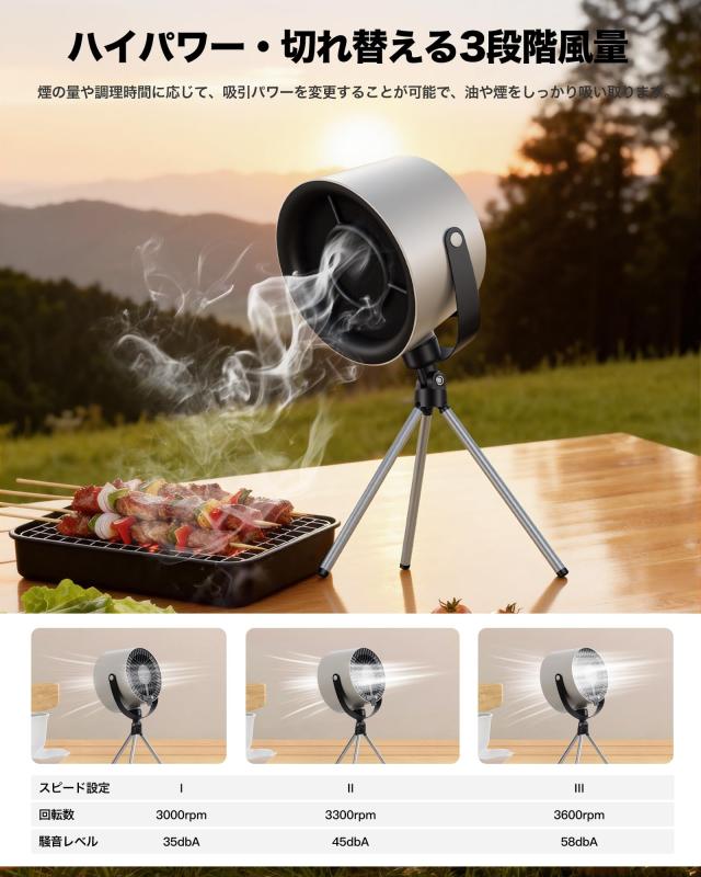 卓上レンジフード おうち焼肉の煙対策に 卓上換気扇 パワーのある吸引力 におい・油・煙・湯気がとれる 切れ替える3段階風量 活性炭フィ_1