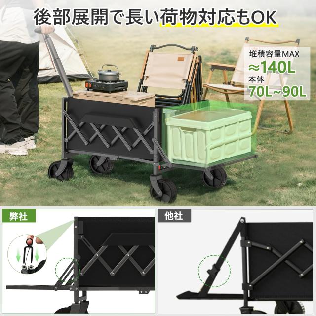 アウトドアワゴン キャリーカート Weeday 折り畳み式 耐荷重100kg 140L ダックブラック_5