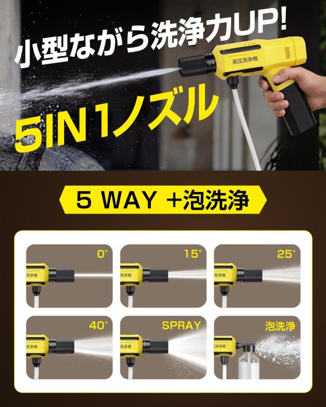 コードレス高圧洗浄機 充電式 折畳式 Berriot ハンディ 軽量 黄色_5