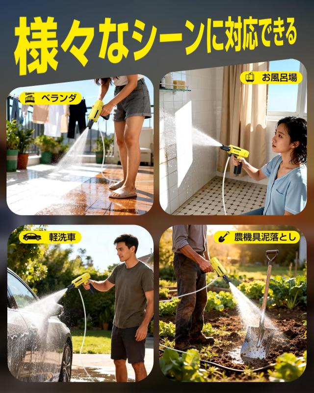コードレス高圧洗浄機 充電式 折畳式 Berriot ハンディ 軽量 黄色_8
