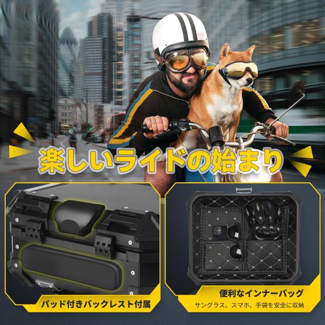 【25L】GURBLOFY バイクボックス トップケース アルミ製 防盜ロック 防水 防塵 ブラック 取り付けベース付属 バッククッション付き 簡単_5
