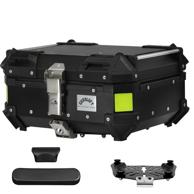 【25L】GURBLOFY バイクボックス トップケース アルミ製 防盜ロック 防水 防塵 ブラック 取り付けベース付属 バッククッション付き 簡単_7