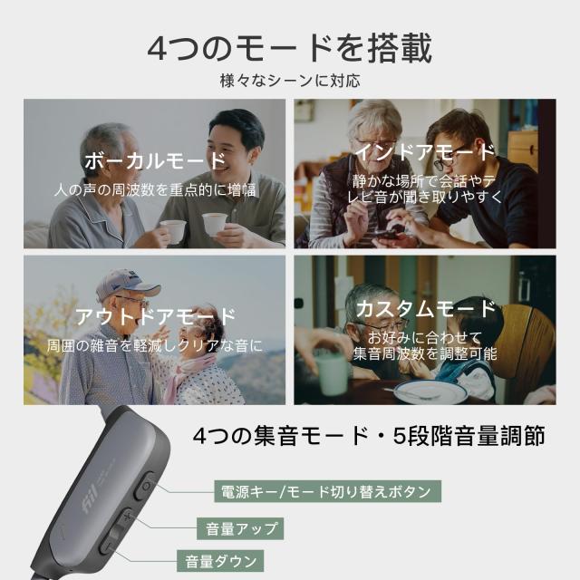 FIIL 集音器 骨伝導 高齢者 音声拡大/BT5.3音楽再生機器 【4種類モード＆5段階音量調節】 耳を塞がない 騒音を軽減 簡単操作 室内外兼用_6