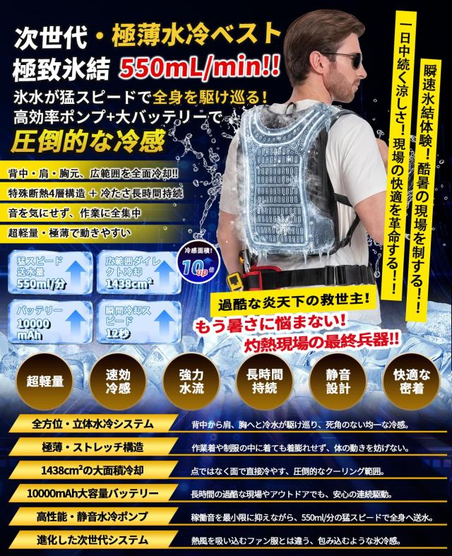 新品未開封！水冷ベスト 10000mAhバッテリー付 Zynora 水冷ベスト 1438cm？冷却 10000mAh 3段階モード 男女兼用の通販