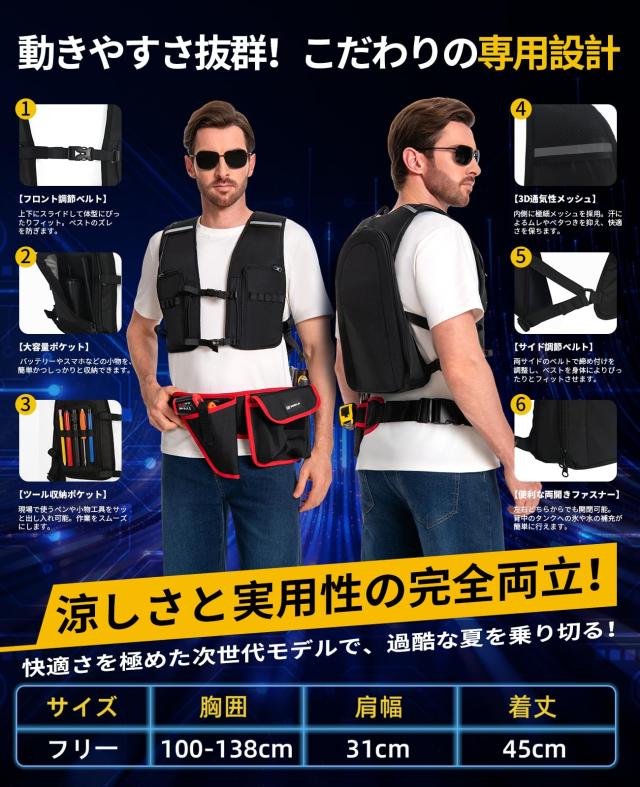 Zynora 水冷ベスト 1438cm？冷却 10000mAh 3段階モード 男女兼用の通販