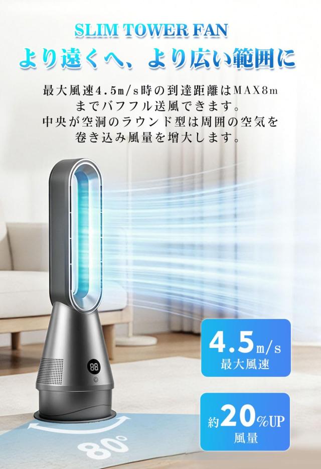 タワーファン【上下左右角度調節・冷暖兼用・空気清浄】扇風機 羽根