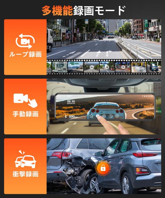 ドライブレコーダー ミラー型【2026年進化・4KHD画質・降圧ケーブル
