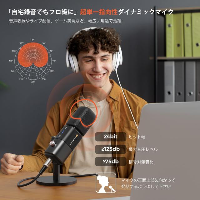 NearStream AM15X ダイナミックマイク USB XLR対応 AIノイズキャンセ