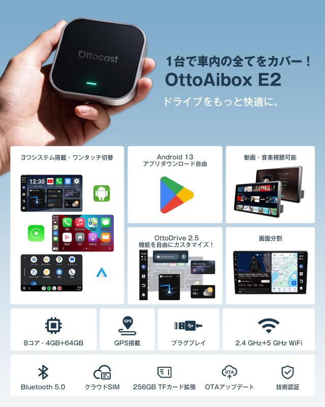 公式】オットキャスト OttoAibox E2 Ottocast 2026新型 Android 13