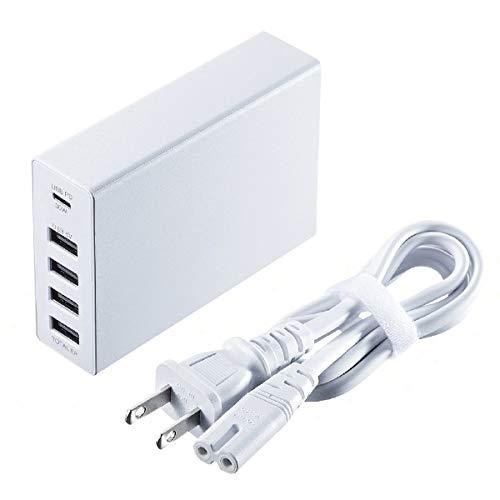 サンワサプライ USB Power Delivery対応AC充電器(5ポート・合計60W) USB Type-C×1ポート/USB Aタイプ×4ポート ホワイト ACA-PD57W