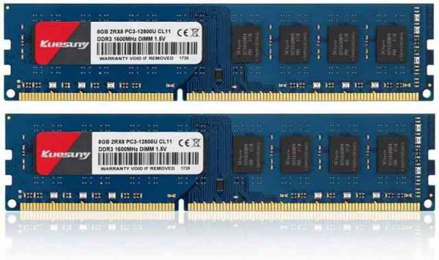 Kuesuny ddr3 ram PC用メモリ (8GB×2枚 PC3 12800U, ddr3 1600 16GB)