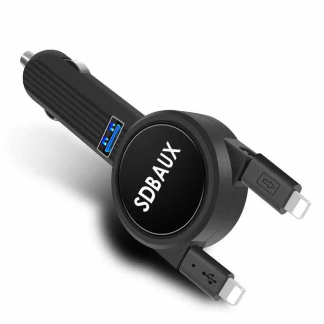 SDBAUX カーチャージャー二重ライトニング 70cm USB1ポート巻き取りケーブル 3.1A/15W急速充電12 11 Pro Max XS XR X 8 7 6s Plus