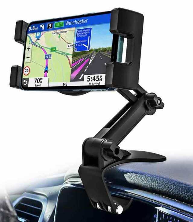 車載ホルダー 車ダッシュボードホルダークリップ式スマホタブレットスタンド 360度回転 サンバイザーやバックミラー取り付け 車メーター