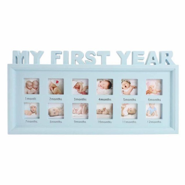 ベビーフォトフレーム 12ヶ月 1年間の成長が見える 写真立て 出産祝い ギフト 新生児 成長 子供 記念品 誕生日 プレゼント (M & Boo) (ライ
