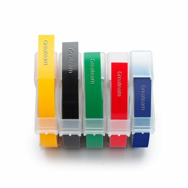 ダイモテープ 9mm Dymo 3D テープ 白文字 互換品 つやあり 長さ3m,ダイモ テープライター… (5色セット)