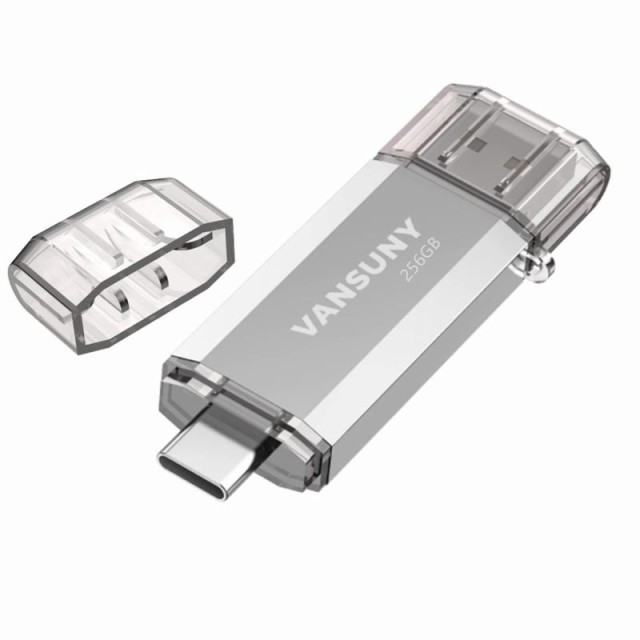 Vansuny USBメモリ タイプC フラッシュドライブ 2in1 USB 3.0 + USB Cメモリ (256GB, 銀)