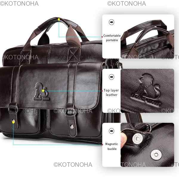 男性用本革ブリーフケース ダブルフロントポケット 大容量 コンピューターバッグ 斜めクロスバッグ 男性用本革ブリーフケース ダブルフロントポケット 大容量