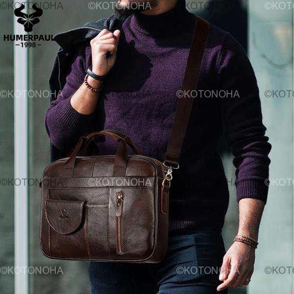 HUMERPAUL メンズ ブリーフケース バッグ トップレイヤー レザー