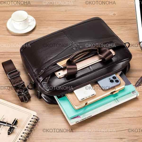 男性用の大容量本革ブリーフケース レトロなトップ層牛革ファイルバッグ コンピューターバッグ 14インチ 男性用の大容量本革ブリーフケース レトロなトップ層牛革ファイルバッグ