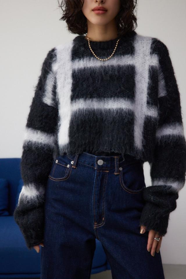 チェックパターンクロップドシャギーニット WOMENSレディース