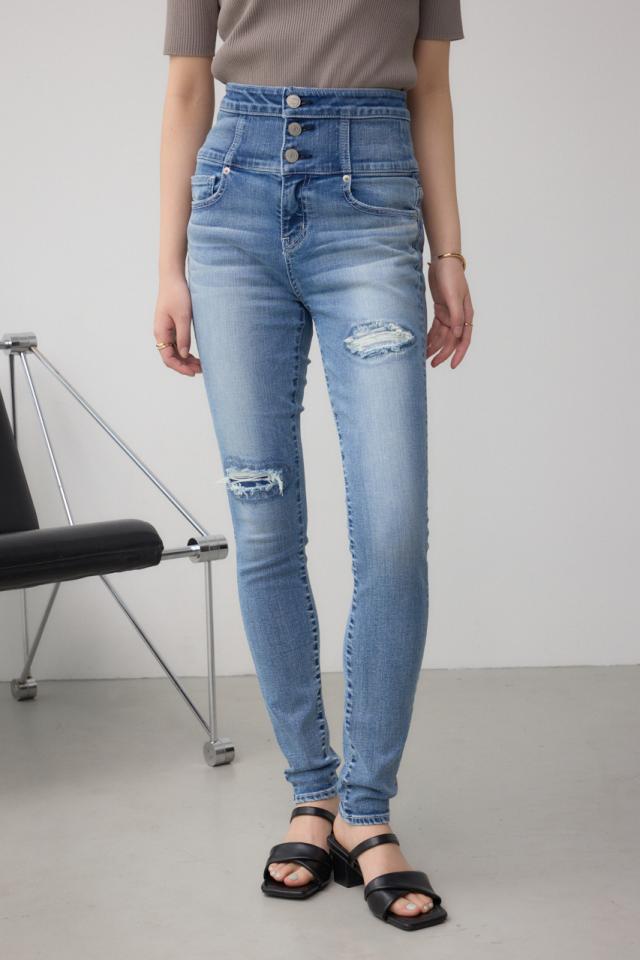 AZUL DENIM ハイウエストボタンリペアスキニー WOMENSレディース