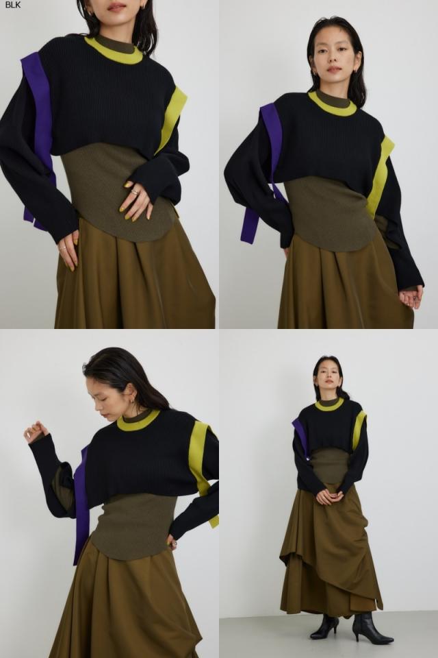 PLUS】カラーブロックレイヤードセットニット WOMENSレディース