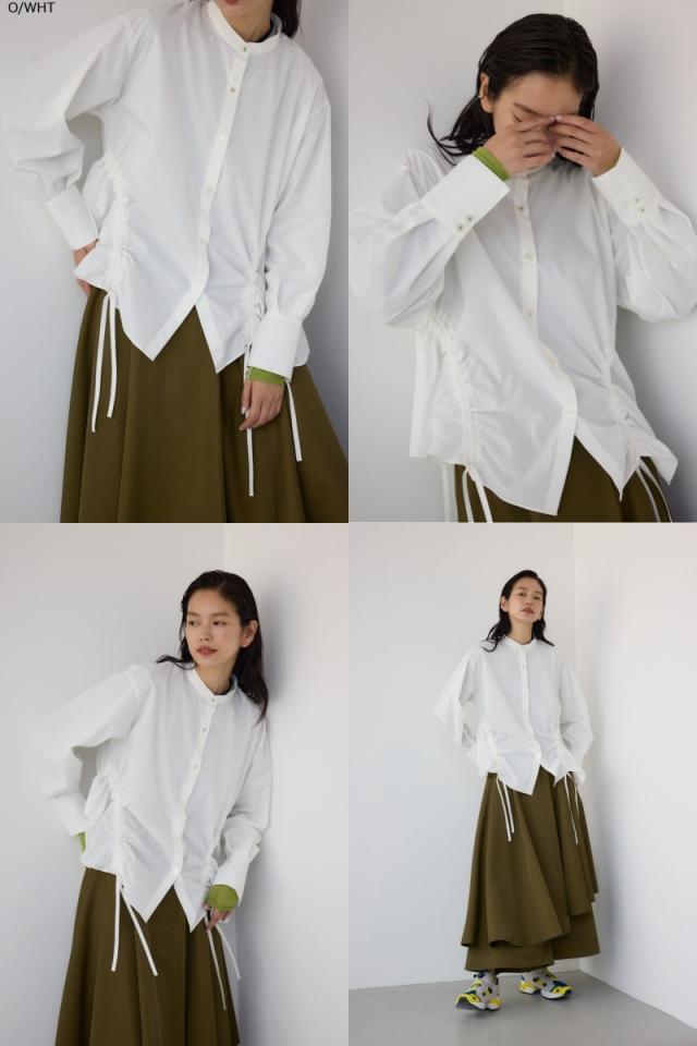 【PLUS】ギャザーヘムコンビシャツ/レディース/トップス シャツ　ブラウス  長袖 ブランド AZUL PLUS AZUL BY MOUSSY 【PLUS】ギャザーヘムコンビシャツ/レディース
