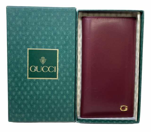 美品 グッチ 長財布 長札入れ レザー ボルドー 財布 メンズ レディース レザー 本革 ワインレッド ＧＵＣＣＩ オールドグッチ 二つ折り長